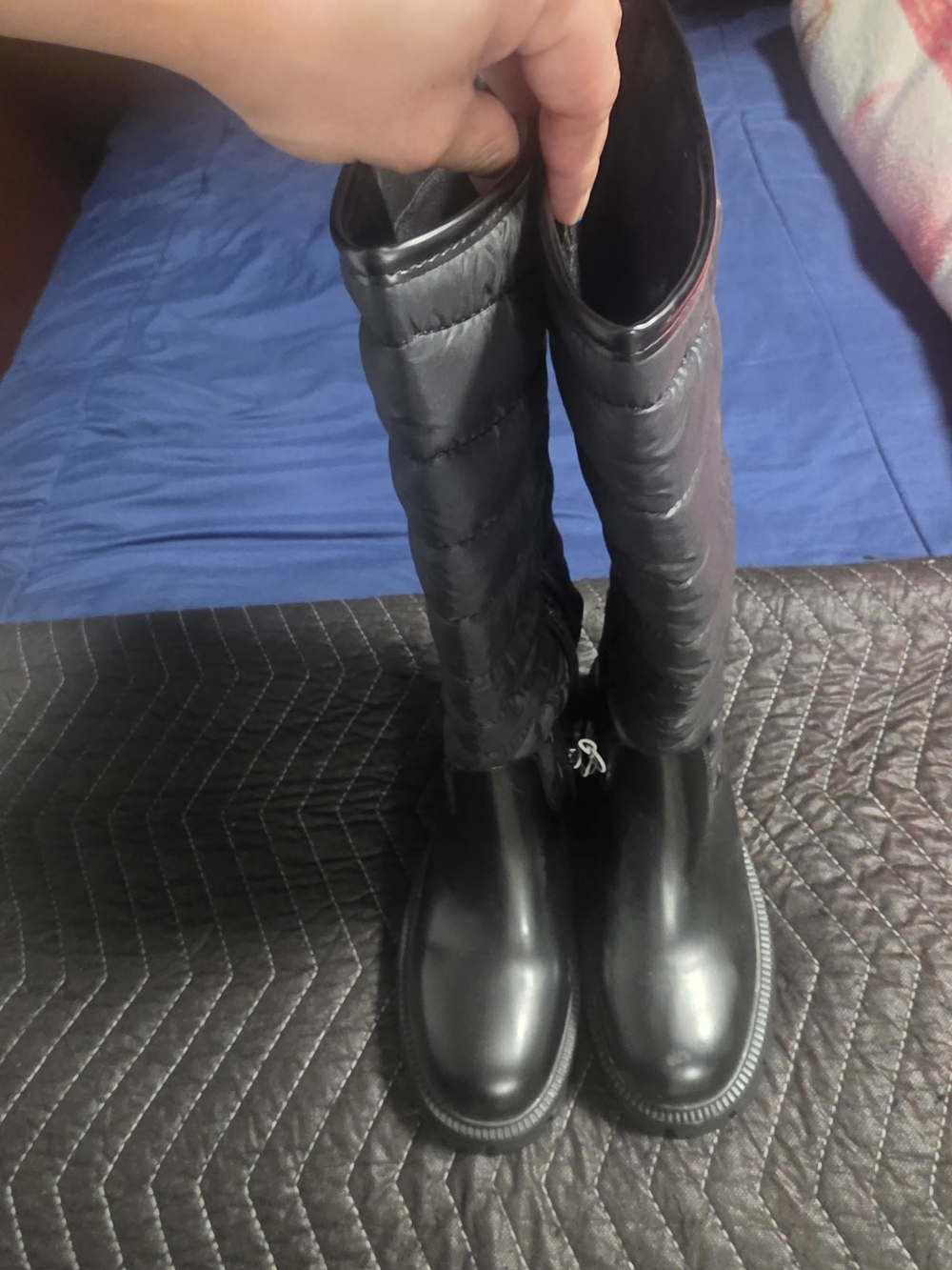 Women's Black Tall Quilted Shaft Rain Boots